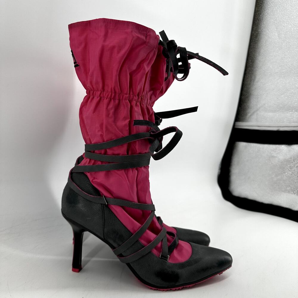 Vintage Diesel Kiruna Heeled Boots Y2K Lace Up Nylon Leather Straps Pink Gray 8 - Picture 2 of 7